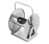 Stainless Steel Garden Hose Reel Stand, Heavy Duty Wall Mounted/Floor Standing Water Hose Holder with Ergonomic Handle - Up to 50m Capacity for Outdoor Gardening, Car Washing & Patio Use