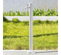 Stainless Steel Garden Hose Stand with 37in Double Tap Spigot Efficient Hose Holder for Easy Irrigation & WashingSleek White Design