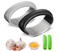 Stainless Steel Garlic Press, 2024 Newest Garlic Crusher, Cooking Utensil Garlic Slicer Garlic Press Rocker for Chopped Vegetables Uses (Black+Gray)