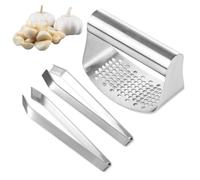 Stainless Steel Garlic Press and Peeler Set - 2pcs Mincer, 1pcs Chopper, Tweezers, Crusher, Clippers, Rocker - Easy Faster Kitchen Tools