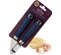 Stainless Steel Garlic Press Crusher - Easy Clean, Soft Grip Handles, Quick Easy Squeeze Tool, Presser, Mincer & Smasher Tool. Garlic Crusher Good For Nuts, Seeds, Ginger. 5yr Guarantee, Blue And Gold