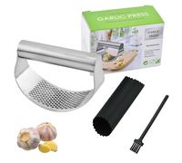 Stainless Steel Garlic Press Rocker - Heavy Duty Garlic Mincer & Crusher Tool with Peeler & Brush, Built-in Bottle Opener, Easy Clean Garlic Chopper Kitchen Gadget (2025 Upgrade)