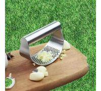 Stainless Steel Garlic Press Rocker with Peeler and Scraper, Curved Design, Dishwasher Safe