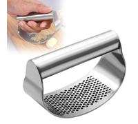 Stainless Steel Garlic Presser, 2025 New Garlic Press Rocker Garlic Mincer Garlic Press Stainless Steel, Garlic Chopper with Peeler and Cleaning Brush for Smash Garlic Kitchen Tools