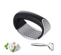 Stainless Steel Garlic Smash, Press Rocker Mincer/ Crusher/ Chopper with Peeler and Scraper Brush