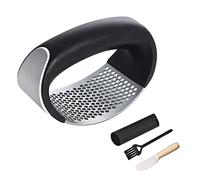 Stainless Steel Garlic Smash, Press Rocker Mincer/ Crusher/ Chopper with Peeler and Scraper Brush