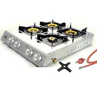 Stainless Steel Gas Cooker 1, 2, 3 or 4 Flame Propane Gas Camping Stove Turbo Burner + Gas Range Incl. Gas Hose, 50 mbar Pressure Regulator