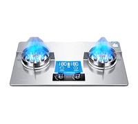 Stainless Steel Gas Stove 2 Burners, 4.5/7.2KW9 Cavity High Fire Double Sided Independent Timer, Cast Iron Pot Holder(Style 2,LPG)