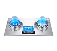 Stainless Steel Gas Stove 2 Burners, 4.5/7.2KW9 Cavity High Fire Double Sided Independent Timer, Cast Iron Pot Holder(Style 1,LPG)