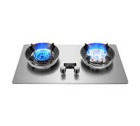 Stainless Steel Gas Stove 2 Burners, 4.8/5.2KW 10 Cavity High Fire Timer (double Independent), Cast Iron Pot Holder, With Flameout Protection(LPG)