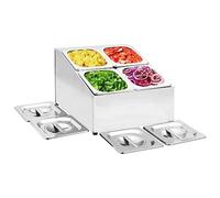 Stainless Steel Gastronorm Stand with 4 GN 1/6 Containers and Matching Lids, Double Row, 34 x 40 x 25 cm, Kitchen Utensil Holder for Worktop and Storage in Kitchen and Dining Room