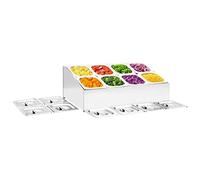 Stainless Steel Gastronorm Stand with 8 GN 1/6 Containers and Matching Lids, Double Row Non Slip Rubber Feet Ideal for Kitchen, Restaurant, Countertop and Storage
