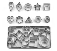 Stainless Steel Geometric Cookie Cutters Set, 30Pcs Multi-Shape Biscuit Cutters with Storage Box, Heart Star Round Square Diamond Triangle Flower Hexagon Shapes for Baking Fondant Pastry Sandwich