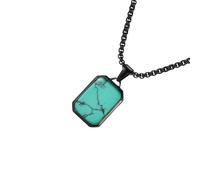 Stainless Steel Geometric Necklace for Men - Modern Rectangular Pendant with Stone Accents, Durable Chain Jewelry for Everyday Wear and Special Occasions, Trendy Men's Fashion