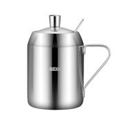 Stainless Steel Ghee Pot with Spoon, 500ML Multipurpose Oil Container with Lid, Metal Kitchen Ghee Container, Hammered Oil Organizer for Sugar, Cereal, Nuts, Coffee, Tea, Pepper
