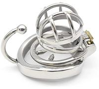 Stainless Steel Glans/Penis Bondage Penis Cage, Short Model Chastity Belt Chastity Cage with Cock Rings/Testicle Ring Hooks and Spikes Anti-Off Ring Slave Fetish Sex Toy(50mm)