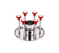 Stainless Steel Glass and Spoon Stand Set with Tray Kitchen Dining Table Tumbler Holder Organiser Rack Cutlery Storage Stand for Cups Glasses Spoons Restaurant Home Catering Use 21cm x 12cm