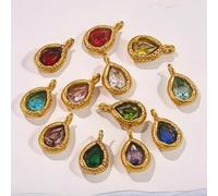 Stainless steel glass crystal teardrop pendant colored gemstone titanium steel pendant necklace jewelry