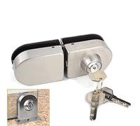 Stainless Steel Glass Door Lock Bolt Latch,with Key,for Single or Double, Easy to Install, Frameless(Both Side Double)