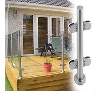 Stainless Steel Glass Railing Kit for Deck & Terrace, 90/95/105 cm Height, Indoor/Outdoor Safety Railing System, Silver Mid-Post, H-75 cm - Modern &