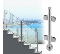 Stainless Steel Glass Railing Post for Staircase & Fence 80cm (31.5") Round Pipe Connector Durable Metal Support Holder with Complete Installation Kit Silver Mid Post