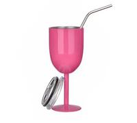 Stainless Steel Goblet 300ML Double Wall Stainless Steel Goblet Wine Glass with Straw Thermos Cup with Lid Water Bottle Coffee Mug Champagne Glasses(Rose)