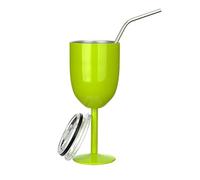 Stainless Steel Goblet 300ML Double Wall Stainless Steel Goblet Wine Glass with Straw Thermos Cup with Lid Water Bottle Coffee Mug Champagne Glasses(Light Green)