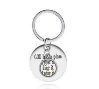 Stainless Steel God Has a Plan Keychain Christian Gifts Keyring with Real Mustard Seed Charms - Silver - Medium