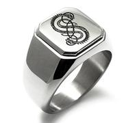 Stainless Steel God of Mischief Loki Viking Norse Symbol Engraved Square Flat Top Biker Style Polished Ring, Size Z4