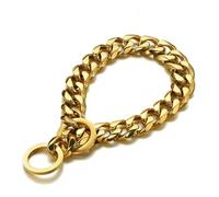 Stainless Steel Gold Dog Chain Collar, Engraved Metal Choker for Medium Large Dogs, Walking Training Collar