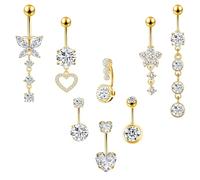 Stainless Steel Gold Navel Nail Set 8 piece with Diverse Designs Butterflies Hearts Bows Sparkling Crystals Stylish Elevate Summer Look Effortlessly