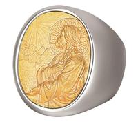 Stainless Steel Gold-Plated Religious Ring Men's Faith Jewelry Gift