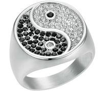 Stainless Steel Gold Plated Yin Yang Ring for Men Vintage Style Jewelry with Black White CZ Stones Unique Taoist Design Gift