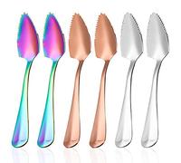 Stainless Steel Grapefruit Spoons,maxin 6 Pack Serrated Spoons for Citrus Fruit Watermelon Kiwi Dessert(Sliver+Golden+Rainbow)
