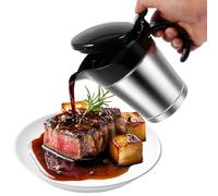 Stainless Steel Gravy Boat with Hinged Lid Sauce Jug Double Wall Insulated Thermal Jug Dining Table Sauce Jug Portable Gravy Warmer Pitcher Gravy Boat for Dinner Party Gathering (Black)