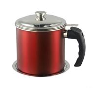 Stainless Steel Grease Strainer Container 1.3L Oil Pot with Lid and Filters for Kitchen(red)