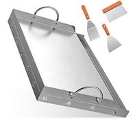 Stainless Steel Griddle Plate with 2 Handles, 58x41x7.5cm Universal Rectangle Griddle Plancha Grill, Outdoor Cooking Parties BBQ Plancha Flat Top Plate for Most Gas Hob & Charcoal Grills, Camping