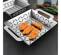 Stainless Steel Grill Basket for Weber 47cm 57cm 67cm - Heavy Duty Roasting Pan for Vegetables Fish Side Dishes Outdoor Cooking Silver 35x31cm((small))