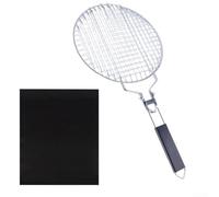 Stainless Steel Grill Basket with Wooden Handle | Heavy Duty 3D BBQ Mesh Net for Grilling Vegetables Meat Fish | For Easy Flip Barbecue Cage for Outdoor Cooking and