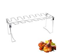 Stainless Steel Grill Rack - 14 Slot Barbecue Drumstick Holder with Drip Pan - Outdoor Grilling Roaster Stand for Perfectly Cooked Meat (1 Piece, Color D)