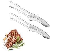 Stainless Steel Grill Tongs, 2-Pack Non-Slip Serrated for BBQ & Camping