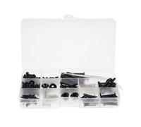 Stainless Steel Guitar Repair Screws Set with Tweezers and Box | Nine Screw Sizes, Two Strap Button Types, Black Finish, for Technicians and Guitarists, Workbench Use