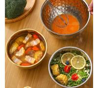 Stainless Steel Hammer Textured Round Bowl for Home Use in Salad Making Vegetable Rinsing and Basic Kitchen Mixing Functions (Color 6pcs)