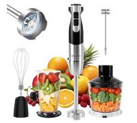 Stainless Steel Hand Blender for Kitchen, 5 In 1 Electric Stick Blender with 12 Speeds & Turbo Mode, Immersion Blenders Handheld, Baby Food Blenders with Mixing Beaker, Chopper, Whisk and Milk Frother