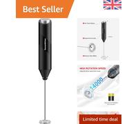 Bonsenkitchen Powerful Milk Frother for Coffee, Battery Operated, Black | 15-20s Frothing, Stainless-Steel Whisk, BPA Free Shaft, Ergonomic Handle, 2 AA Battery Operated