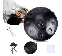 Stainless Steel Hand Pan Drums - 22 Inches Handpan Drum Sets, 432Hz/440Hz D Minor 9/10/12 Notes Steel Hand Pan Percussion Instruments, For Music Education Family Reunion(Black,12 notes(440HZ))