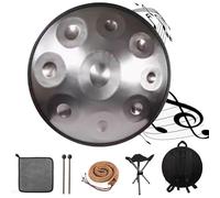 Stainless Steel Hand Pan Drums - 22 Inches Handpan Drum Sets, 432Hz/440Hz D Minor 9/10/12 Notes Steel Hand Pan Percussion Instruments, For Music Education Family Reunion(Silver,9 notes(440HZ))