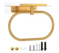 Stainless Steel Hand Towel Ring with Shelf Wall Mounted Hand Towel Holder with Two Mounting Way for Bathroom Kitchen Accessory(golden,1)