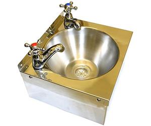 Stainless Steel Hand Wash Basin Sink, 2 Taps, Waste and Plug