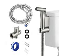 Stainless Steel Handheld Bidet Sprayer for Toilet Muslim Shower Shattaf Douche Spray Kit with 3-Way T-Valve Adapter & 1.5m Hose for Personal Hygiene, Baby Cloth Diaper Washing, and Pet Bath (Steel)